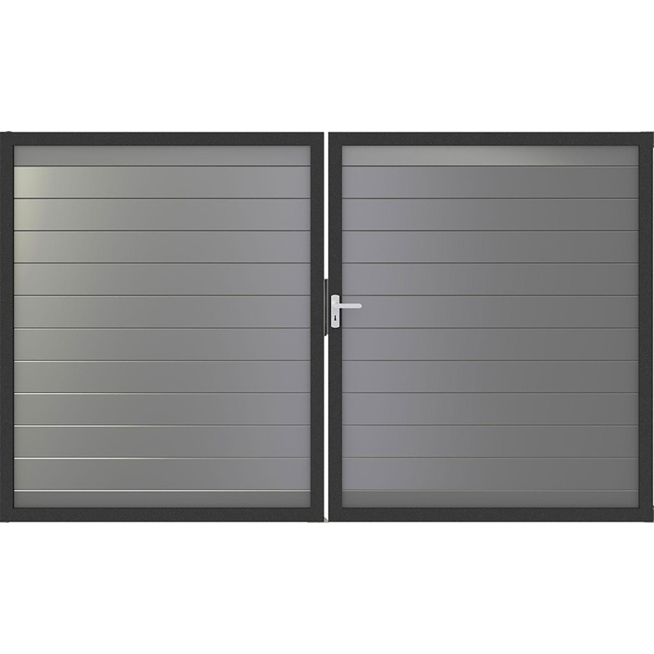 Portail double GroJa Lumino aluminium pour clôture à lames emboîtables, couleur gris argent, DIN gauche, anthracite DB 703