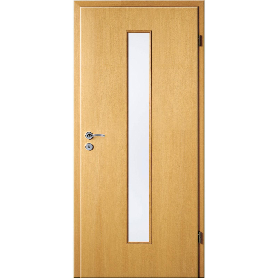 Kilsgaard Zimmertür mit Lichtausschnitt/Glas schmal mittig Buche Lamikor Typ 43/LA05 Rundkante, DIN Rechts, 860x1985 mm,Satinato (ESG)