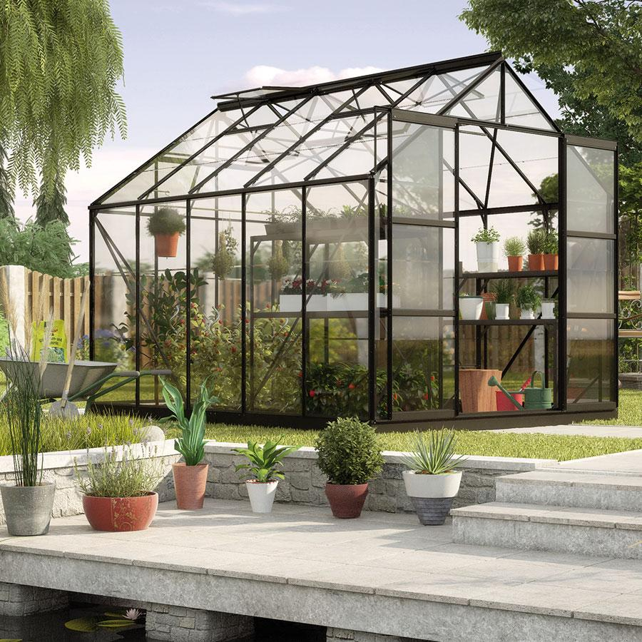 Vitavia Gewächshaus Uranus Tomatenhaus Schwarz, 3 mm, 321x257x248 cm (LxBxH),ESG (Einscheibensicherheitsglas, kristallklar)