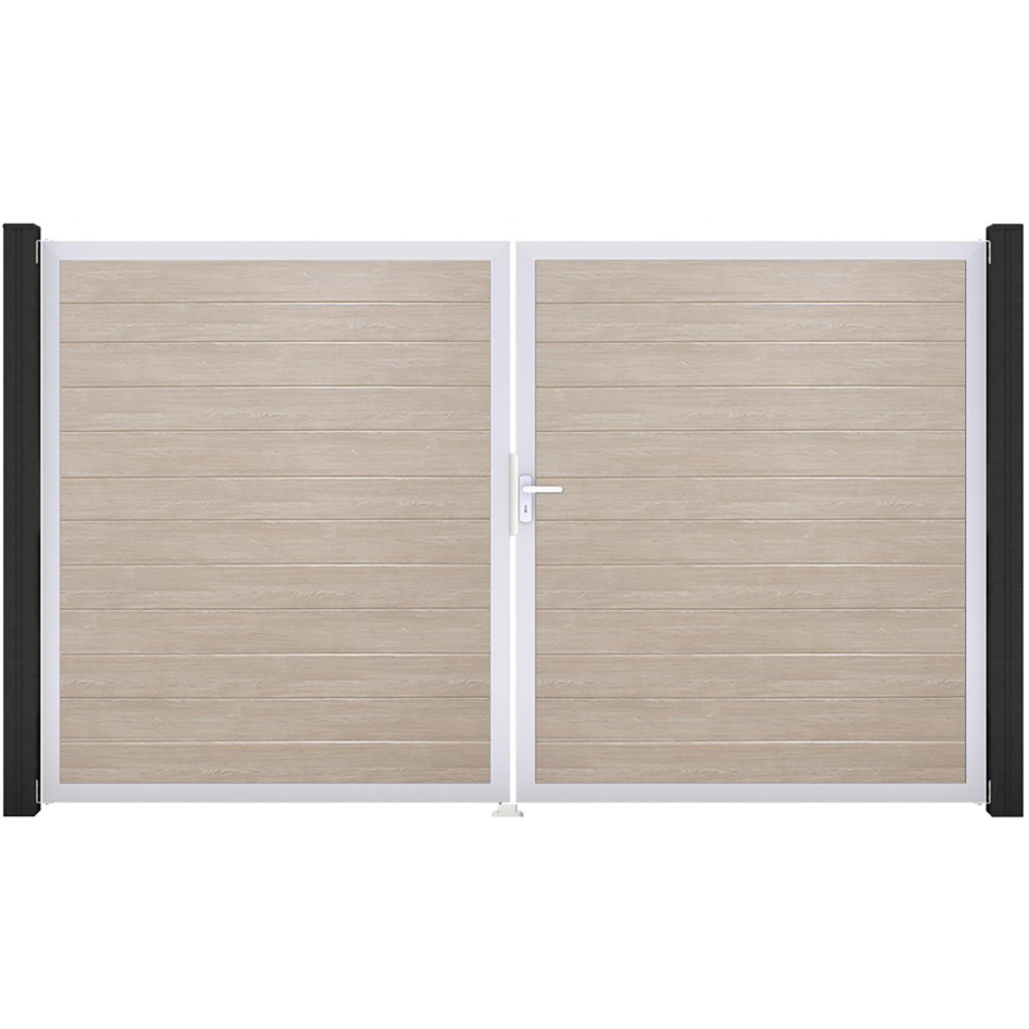 GroJa Doppeltor BasicLine schmal PVC-Steckzaun Sheffield Oak , DIN Rechts, Silber EV1