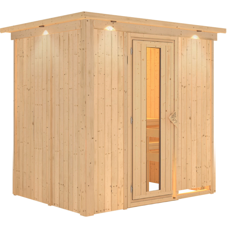 Karibu Sauna Fanja, sans poêle, avec costière de toiture,Porte en bois avec vitrage isolant,vitrage claire