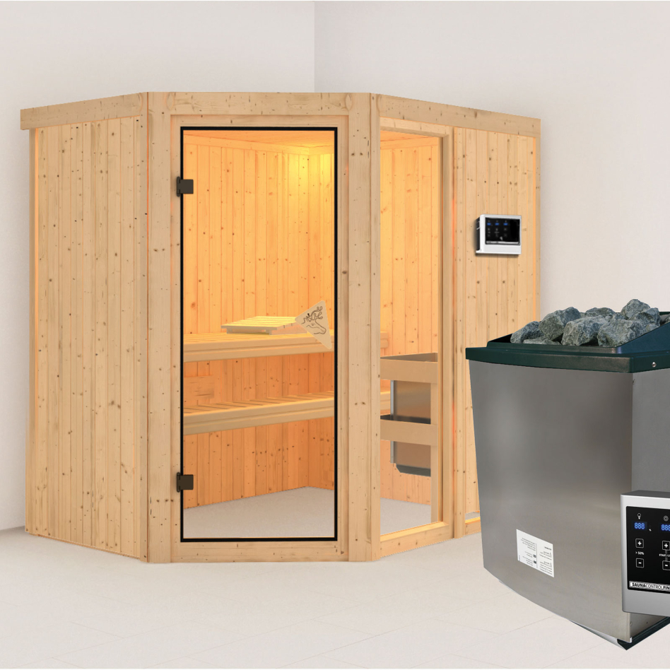 Karibu Sauna Fiona 1, 9 kW cmd ext. Easy Finnisch, sans corniche