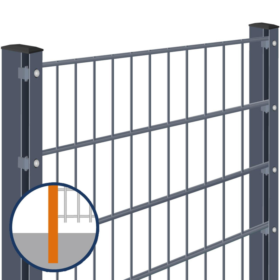 Wellker Doppelstabmattenzaun zum Einbetonieren Rundum-sorglos-Paket Anthrazit Komplettset, Abdeckleiste, 1 Ecke,55 m,6/5/6 mm,830 mm - Metall