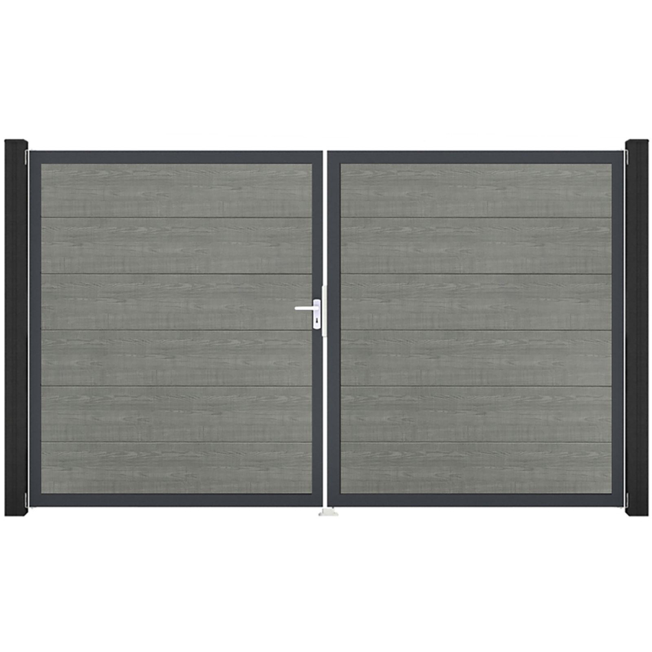 GroJa Doppeltor BasicLine PVC-Steckzaun Grey Ash Cut , DIN Links, Anthrazit DB 703
