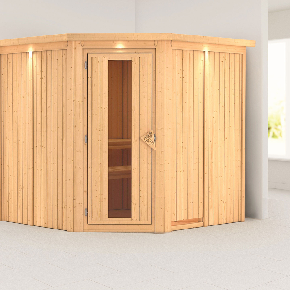 Karibu Sauna Jarin, sans poêle, avec costière de toiture,Porte en bois avec vitrage isolant,vitrage claire