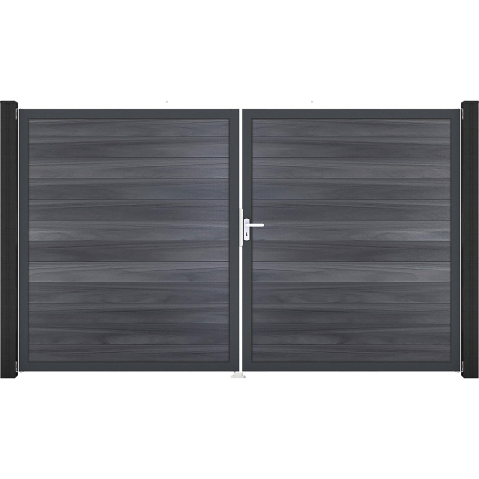 GroJa Doppeltor Solid Steckzaun Steingrau co-extrudiert, DIN Rechts, Anthrazit DB 703