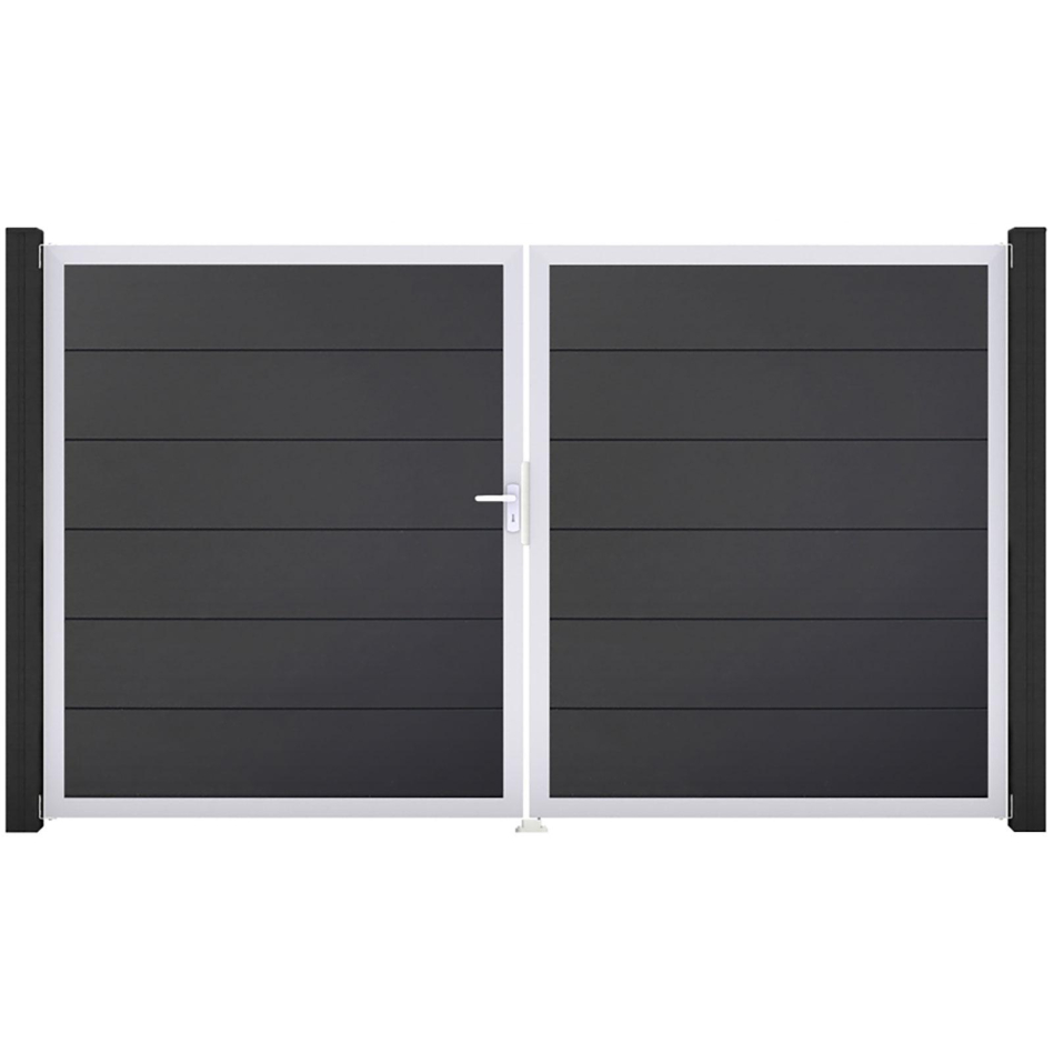 GroJa Doppeltor BasicLine PVC-Steckzaun Anthrazit , DIN Links, Silber EV1