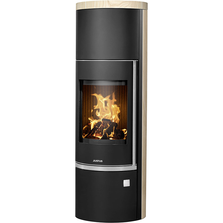 Justus Kaminofen Faro W+ 2.0 mit Speicherstein, Sandstein, Sandstein,Schwarz