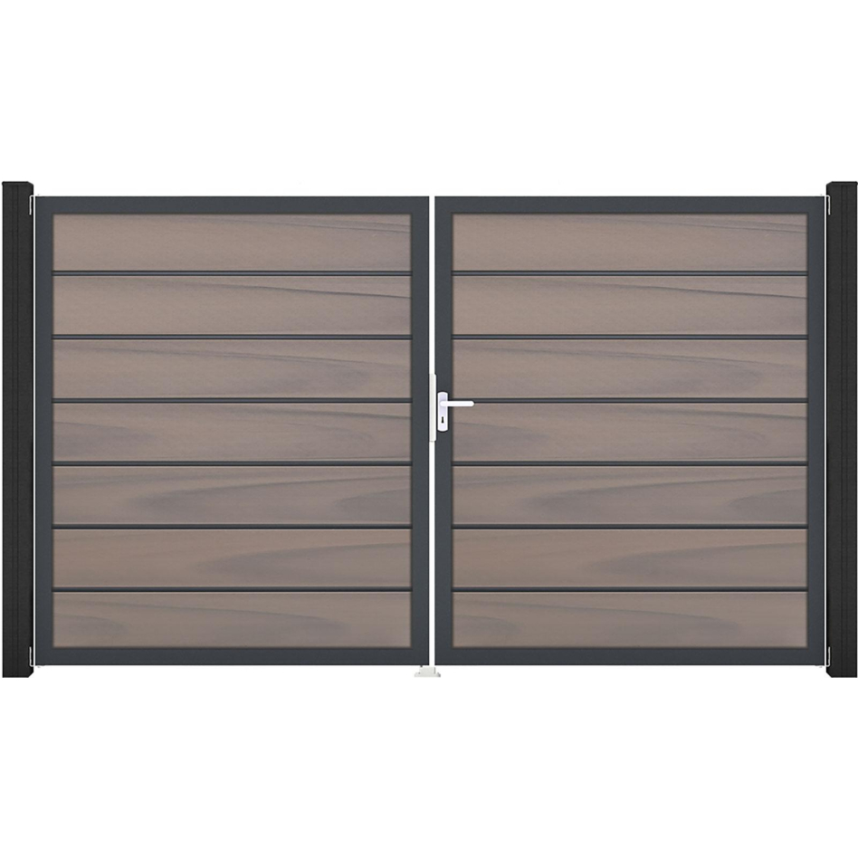 Portail double GroJa Solid Grande Premium à lames emboîtables bi-color co-extrudé, DIN droite, anthracite DB 703
