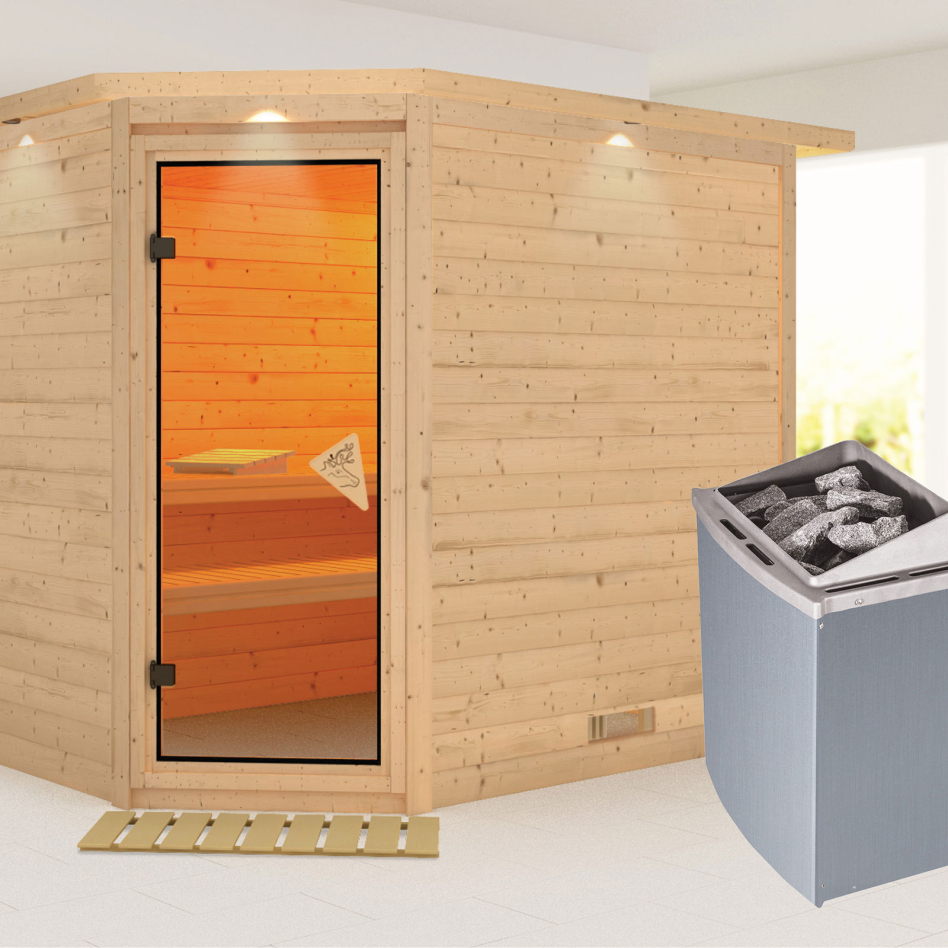 Karibu Sauna Tanami, 9 kW cmd intégrée, avec costière de toiture