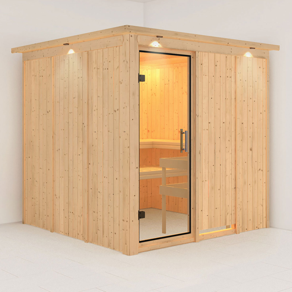 Karibu Sauna Rodin, sans poêle, avec costière de toiture,Porte tout verre,vitrage claire