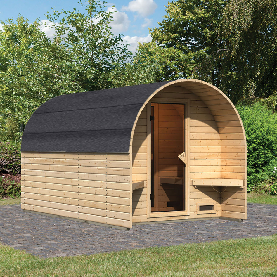 Maison sauna tonneau Karibu 3 naturelle, sans poêle