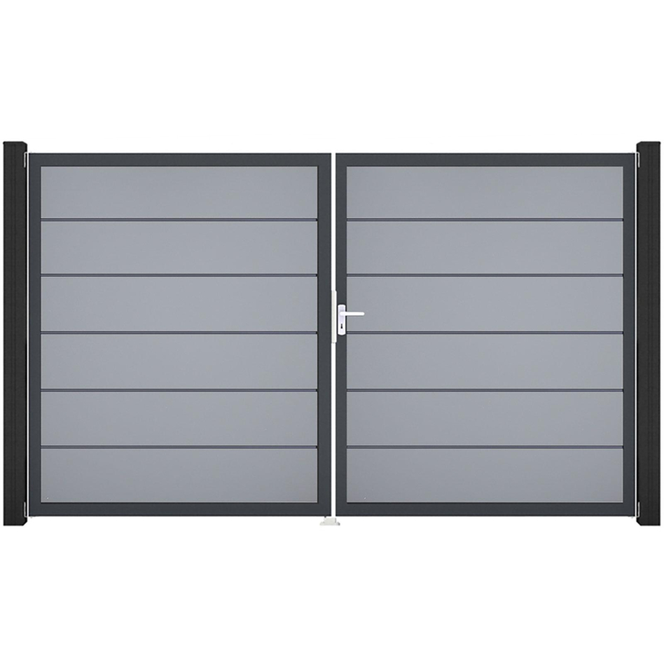 Portail double clôture à lames GroJa BasicLine Premium PVC gris argent, DIN droite, anthracite DB 703