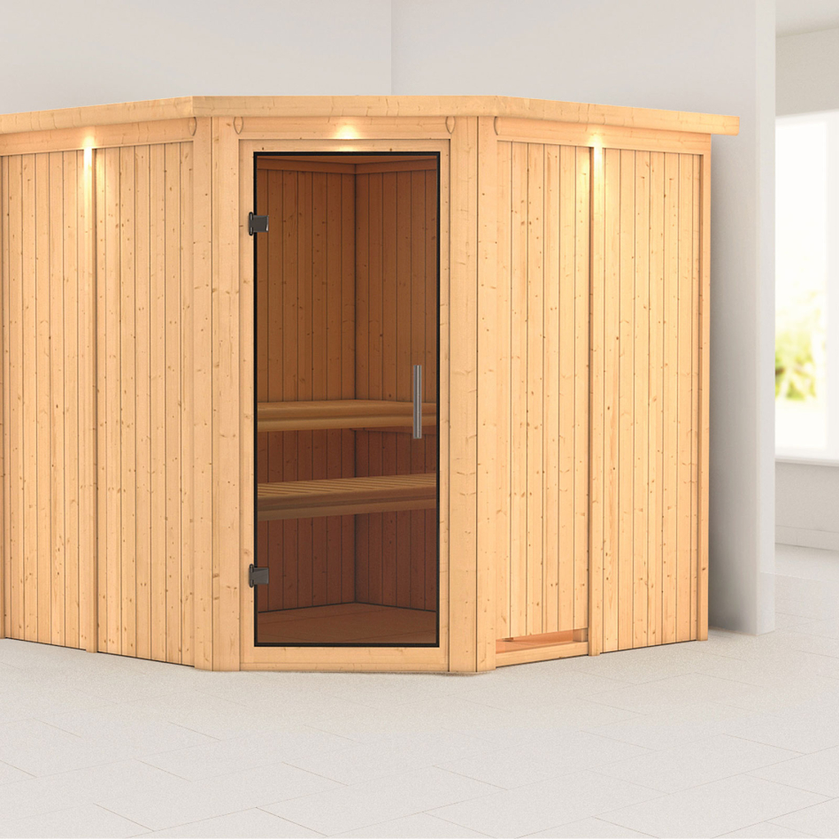 Karibu Sauna Jarin, sans poêle, avec costière de toiture,graphit,Porte tout verre
