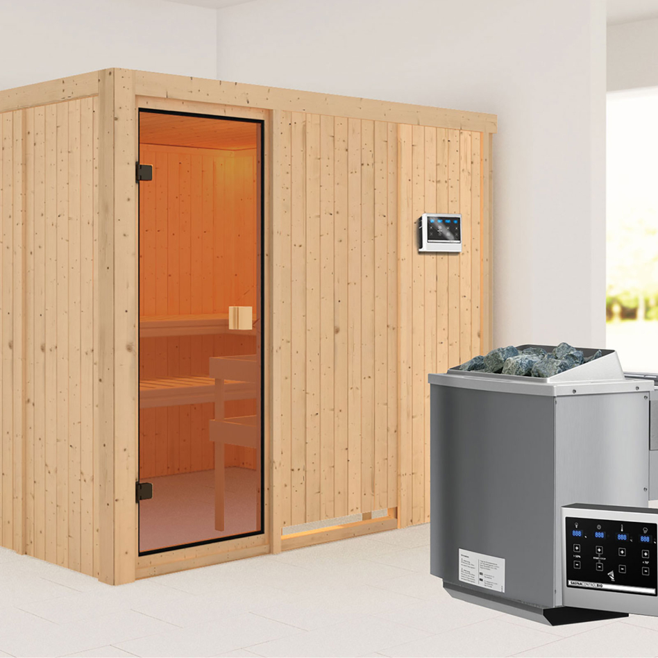 Sauna Karibu Woodfeeling Nybro, 9 kW cmd ext. Easy Bio