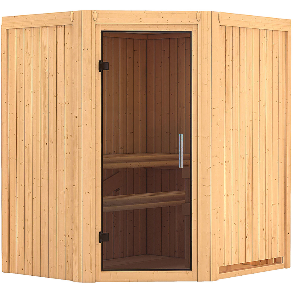 Karibu Sauna Tonja, sans poêle, graphit,Porte tout verre,sans corniche