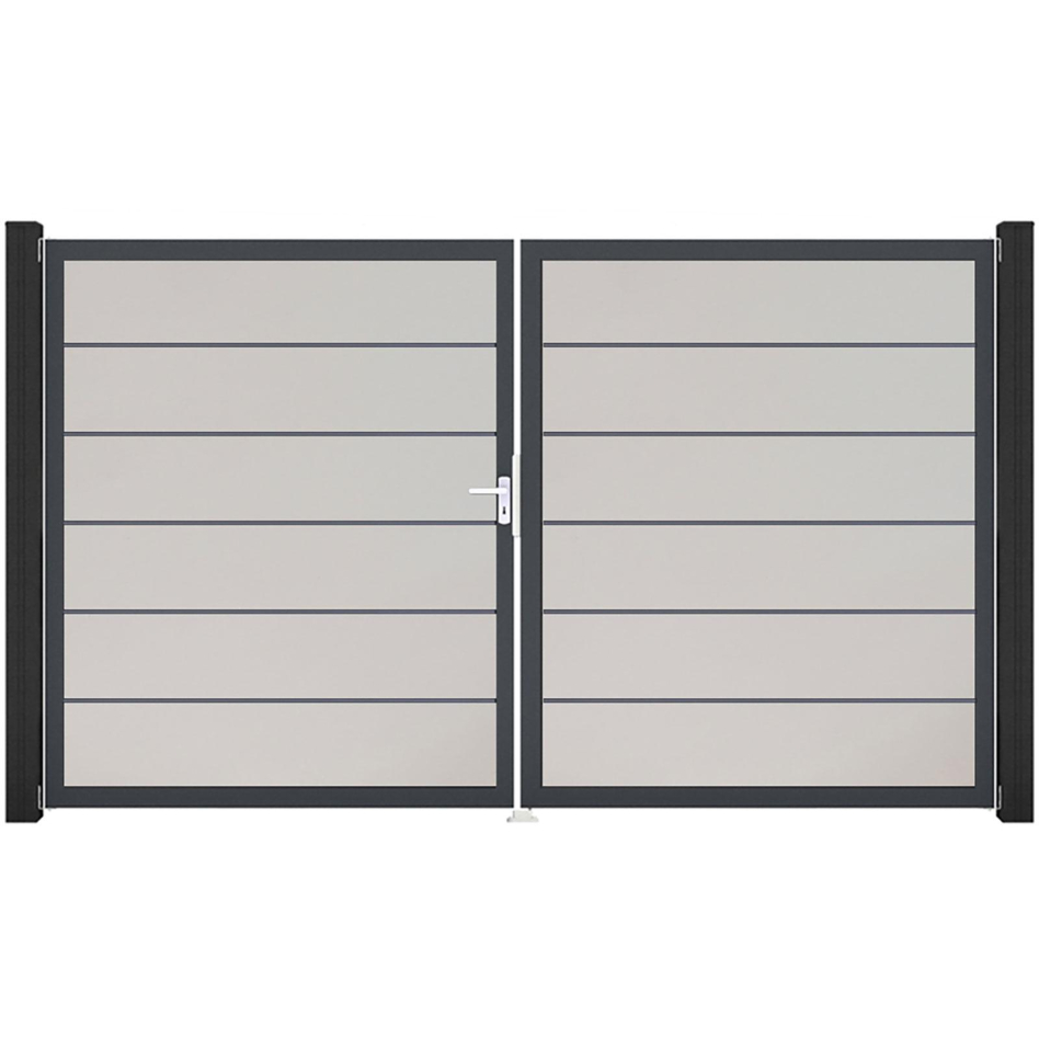 GroJa Doppeltor BasicLine Premium PVC-Steckzaun Weiß , DIN Links, Anthrazit DB 703