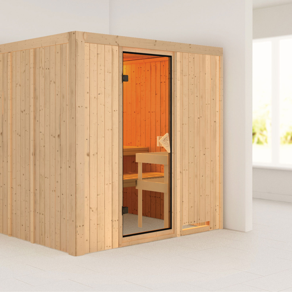 Sauna Karibu Daria, sans poêle, bronzé,Porte tout verre,sans corniche
