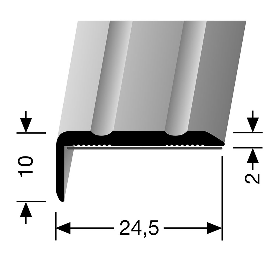 Nez de marche en alu anodisé couleur argent PARKETTFREUND, 100 cm, 10 mm