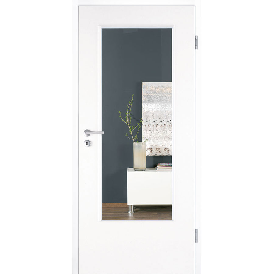 Porte de chambre, bois laqué, Kilsgaard verre blanc type 42/LA, DIN droite, 985x2110 mm,bord arrondi,vitrage clair (ESG)