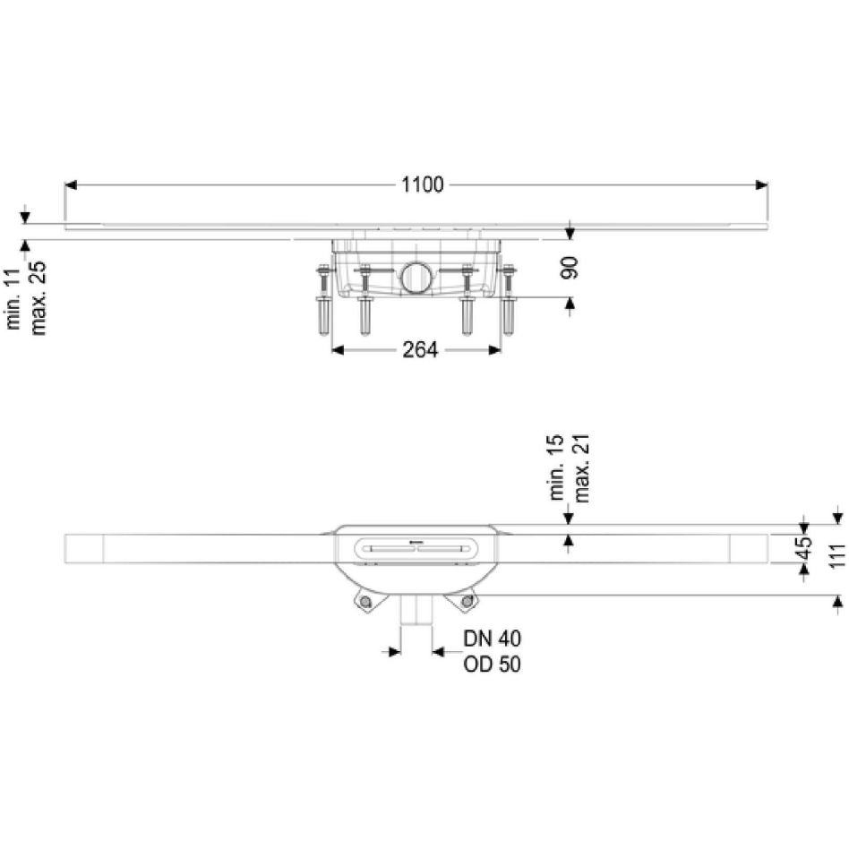 KESSEL Caniveau de douche Linearis Infinity 90 DN 50 inox brossé, 1100 mm