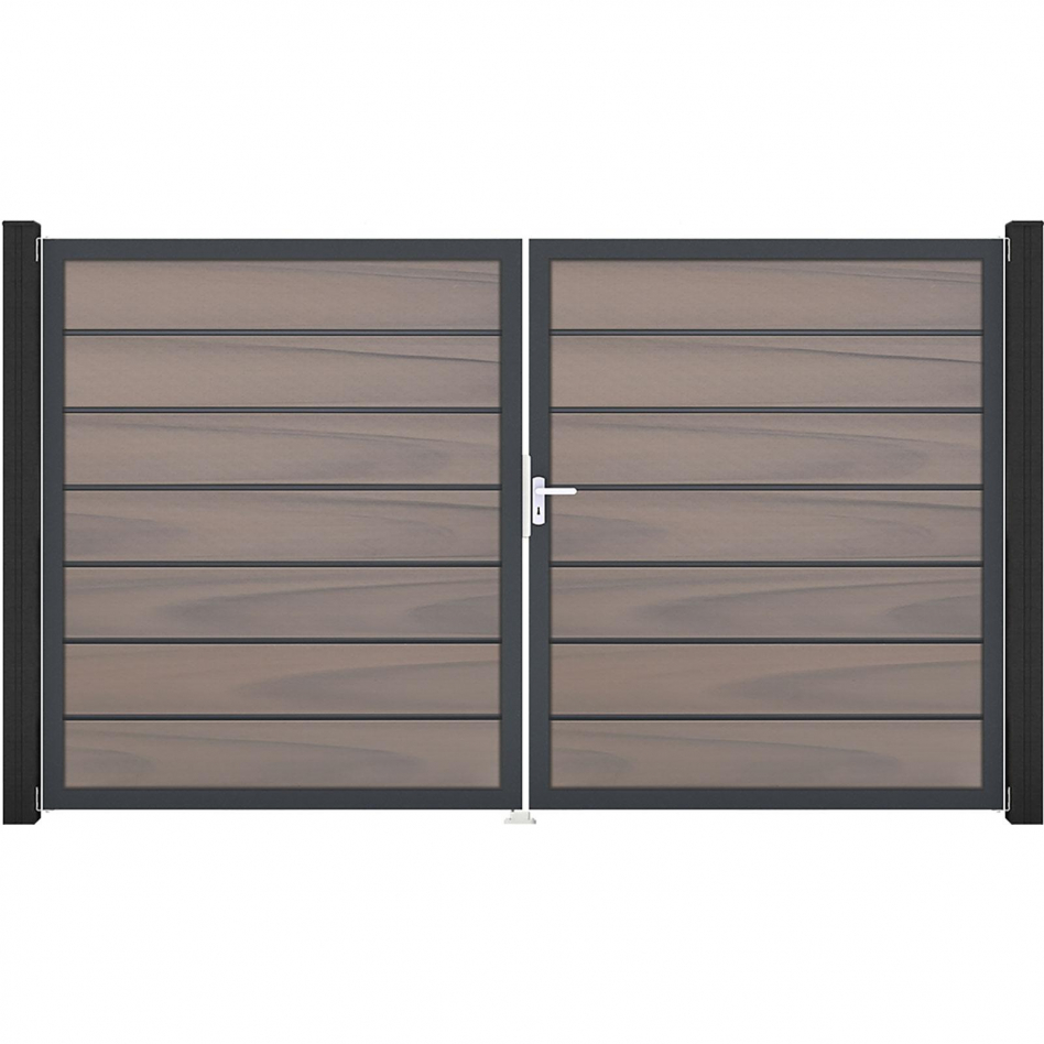 GroJa Doppeltor Solid Grande Premium Steckzaun Bi-Color co-extrudiert, DIN Links, Anthrazit DB 703