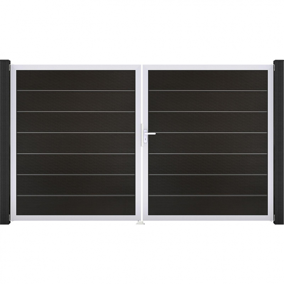 GroJa Doppeltor Solid Grande Premium Steckzaun Schwarz co-extrudiert, DIN Links, Silber EV1