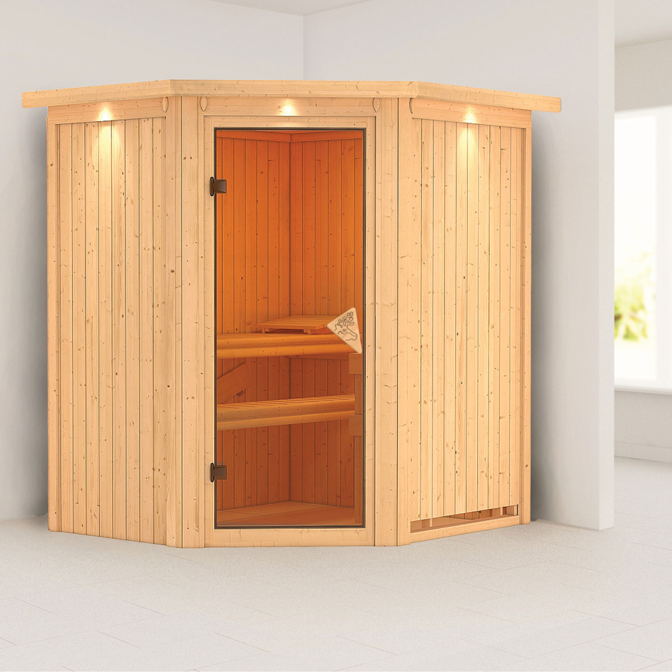 Karibu Sauna Tonja, sans poêle, avec costière de toiture,bronzé,Porte tout verre