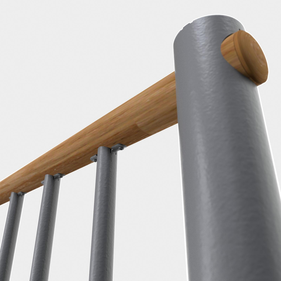 Minka balustrade grise avec barres verticales et main courante bois droit, laqué, Chêne