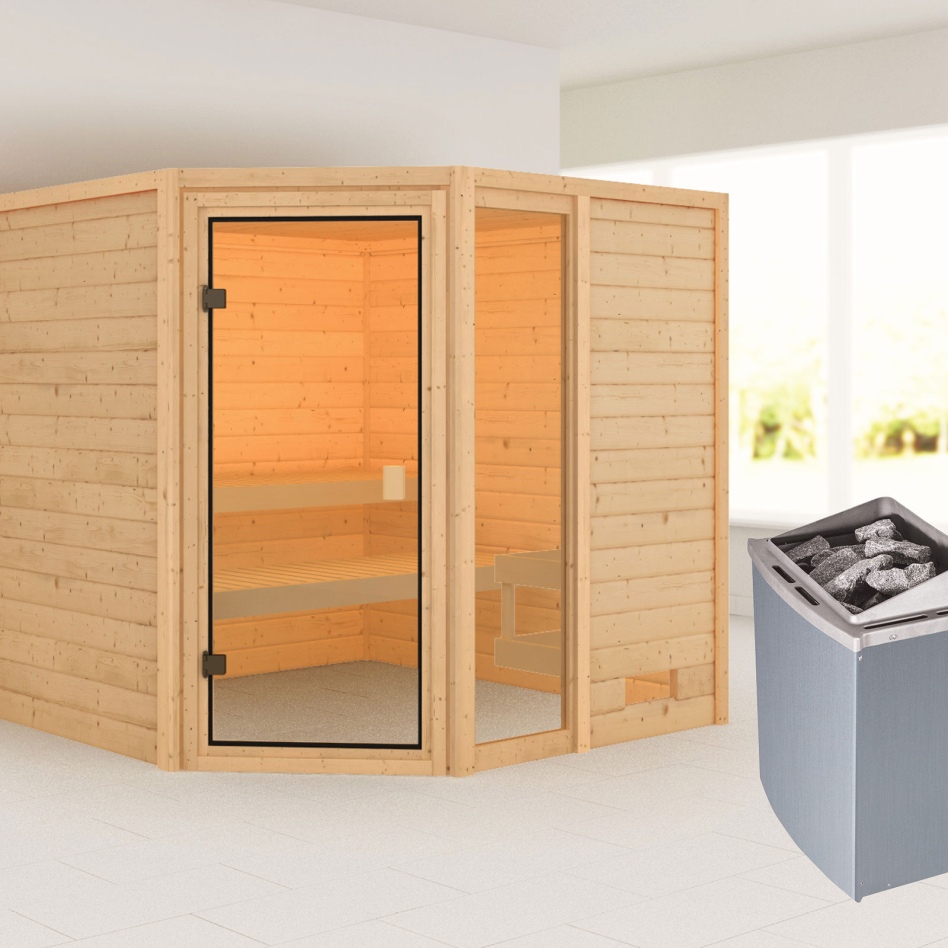 Sauna Karibu Woodfeeling Tabea, 9 kW cmd intégrée, sans corniche