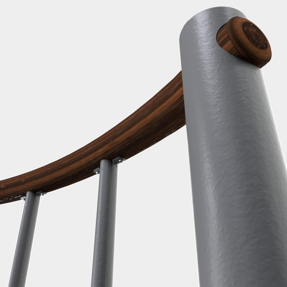 Minka balustrade grise avec barres verticales et main courante bois rond, 160 cm, Hêtre,Walnuss gebeizt & lackiert