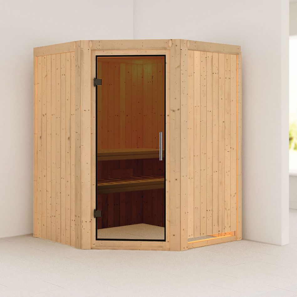 Karibu Sauna Nanja, sans poêle, graphit,Porte tout verre,sans corniche