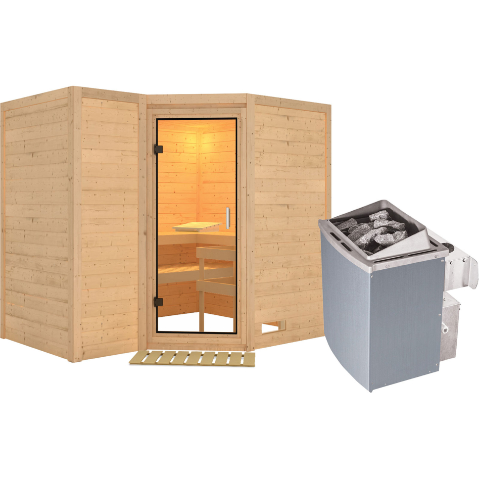 Karibu Sauna Sahib 2, 9 kW cmd intégrée, Porte tout verre,sans corniche,vitrage claire