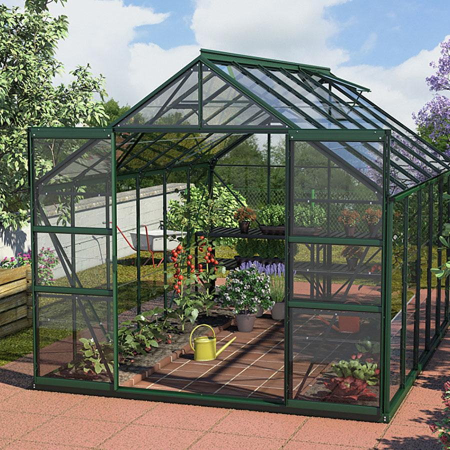 Vitavia Gewächshaus Mars Tomatenhaus Smaragd, 3 mm, 383x257x232 cm (LxBxH),ESG (Einscheibensicherheitsglas, kristallklar)
