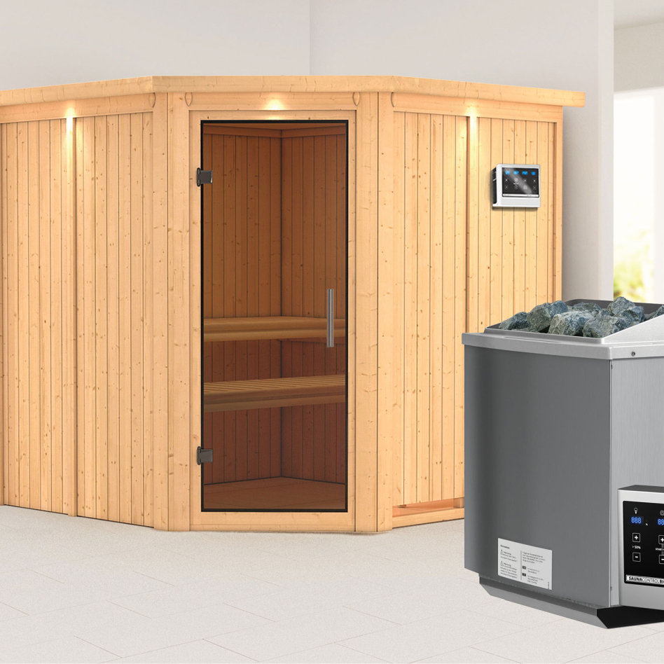 Karibu Sauna Jarin, 9 kW cmd ext. Easy Bio, avec costière de toiture,graphit,Porte tout verre