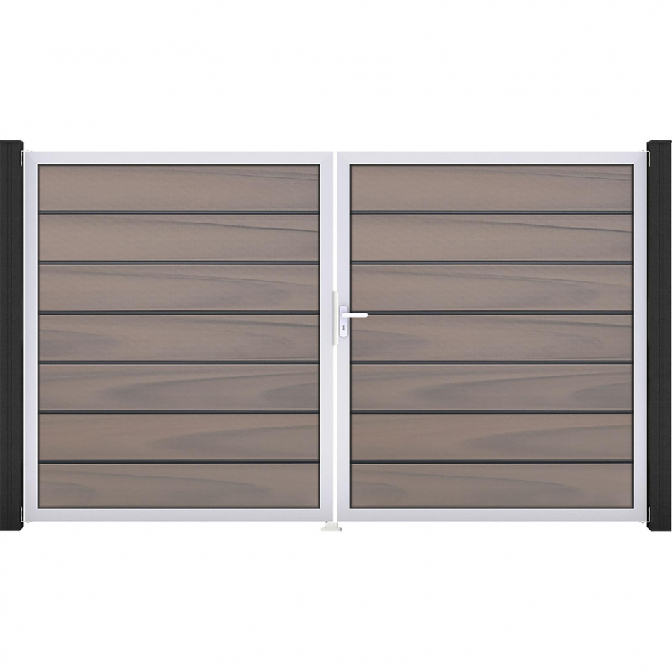 GroJa Doppeltor Solid Grande Premium Steckzaun Bi-Color co-extrudiert, DIN Links, Silber EV1