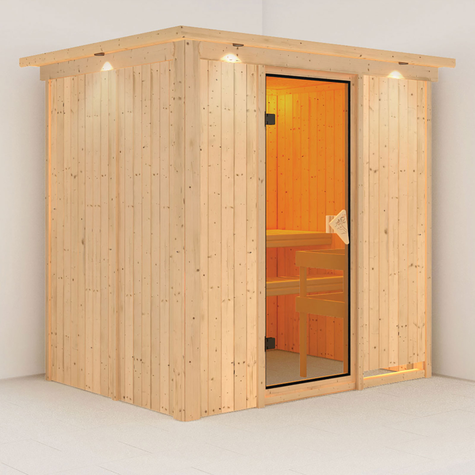 Karibu Sauna Fanja, sans poêle, avec costière de toiture,bronzé,Porte tout verre