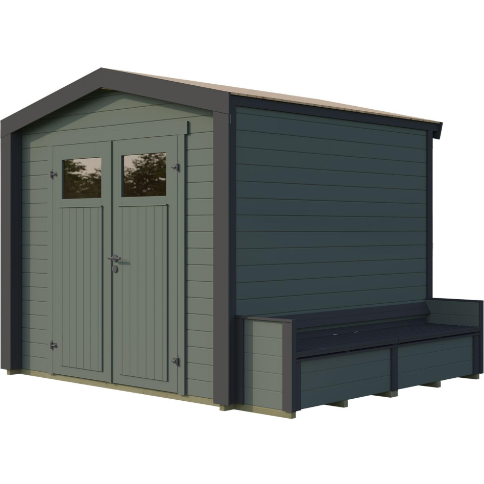 weka Gartenhaus Killarney Graugrün-Anthrazit inkl. Sitztruhe, Ja, 1/4 verglast,235x235 cm