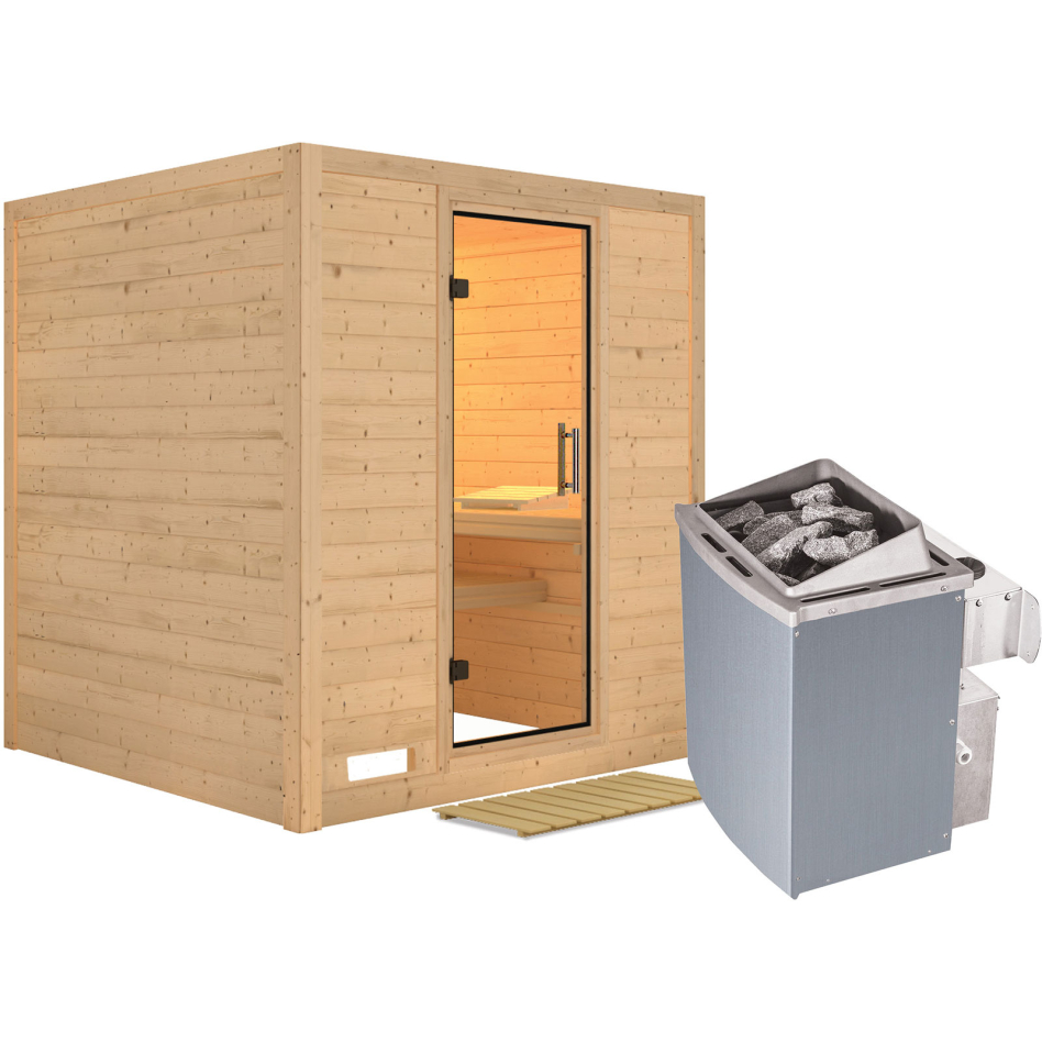Karibu Sauna Mojave, 9 kW cmd intégrée, Porte tout verre,sans corniche,vitrage claire