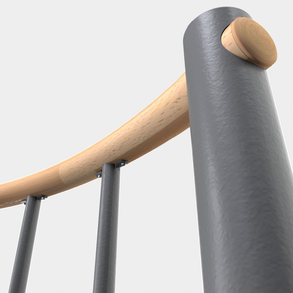 Minka balustrade grise avec barres verticales et main courante bois rond, 140 cm, Hêtre,laqué