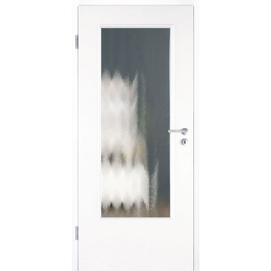 Porte de chambre, bois laqué, Kilsgaard verre blanc type 42/LA, DIN gauche, 985x2110 mm,bord arrondi,Chinchilla (ESG)