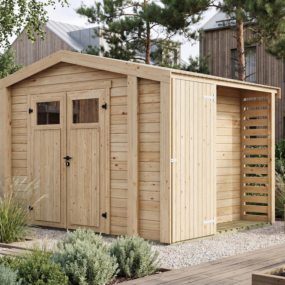 weka Gartenhaus Killarney Naturbelassen inkl. Brennholzregal, Nein, 1/4 verglast,250x250 cm