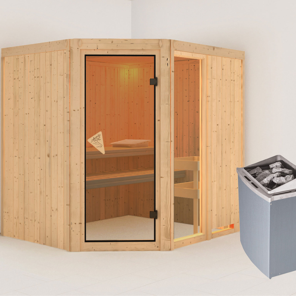 Karibu Sauna Fiona 2, 9 kW cmd intégrée, sans corniche