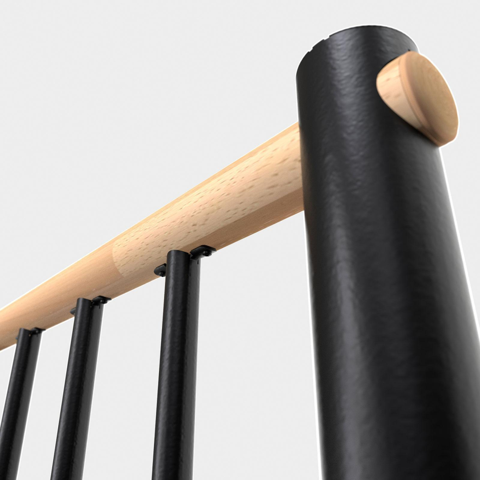 Minka balustrade noire avec barres verticales et main courante bois droit, laqué, Hêtre