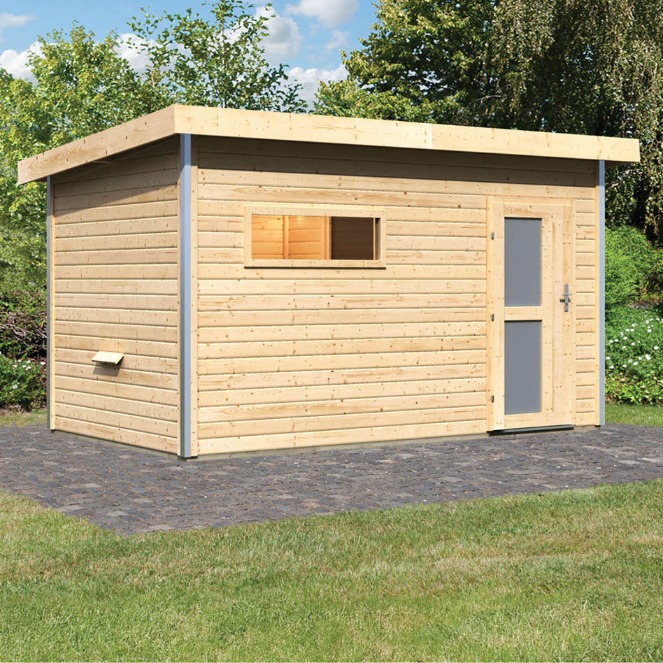Maison de sauna Karibu Skrollan 3 Naturel, sans poêle, vitrage opaque