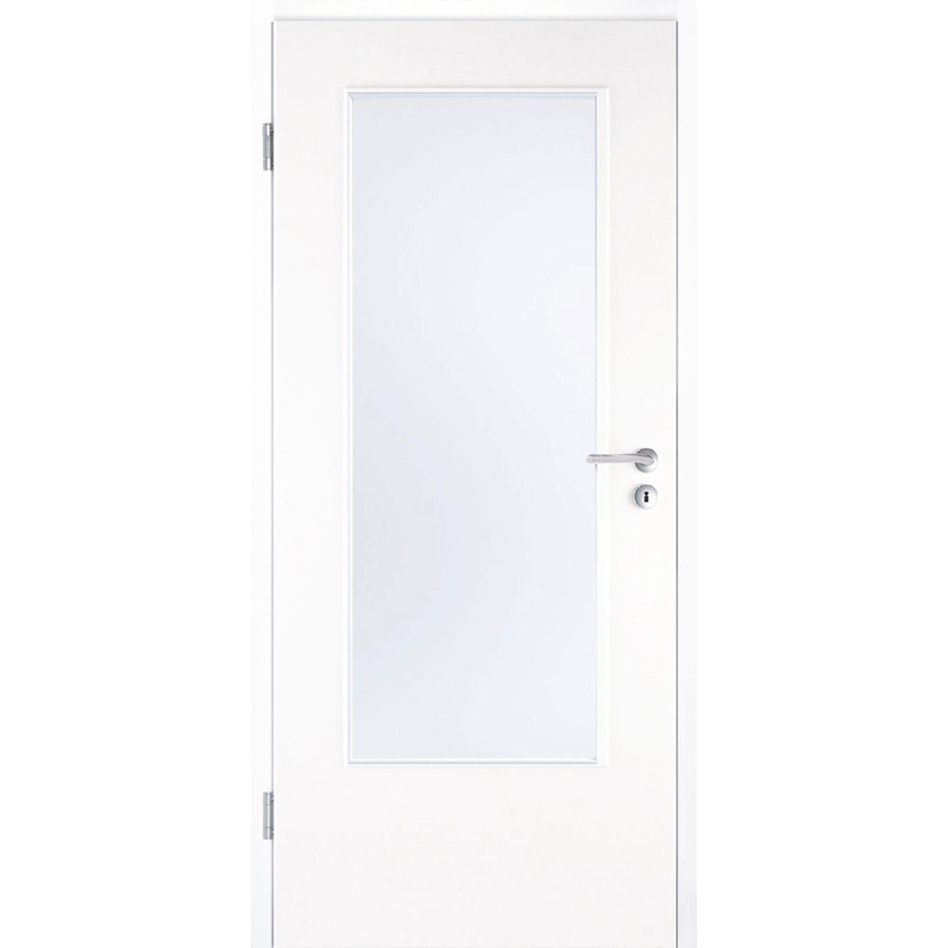 Kilsgaard Zimmertür mit Lichtausschnitt/Glas Weiß lackiert Lamikor Typ 43/LA Rundkante, DIN Links, 860x2110 mm,Satinato (ESG)
