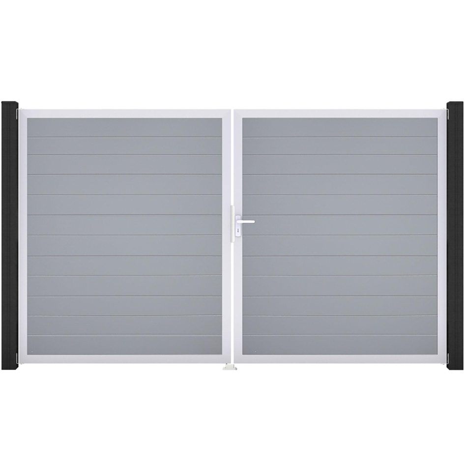 GroJa Doppeltor BasicLine schmal PVC-Steckzaun Silbergrau , DIN Rechts, Silber EV1
