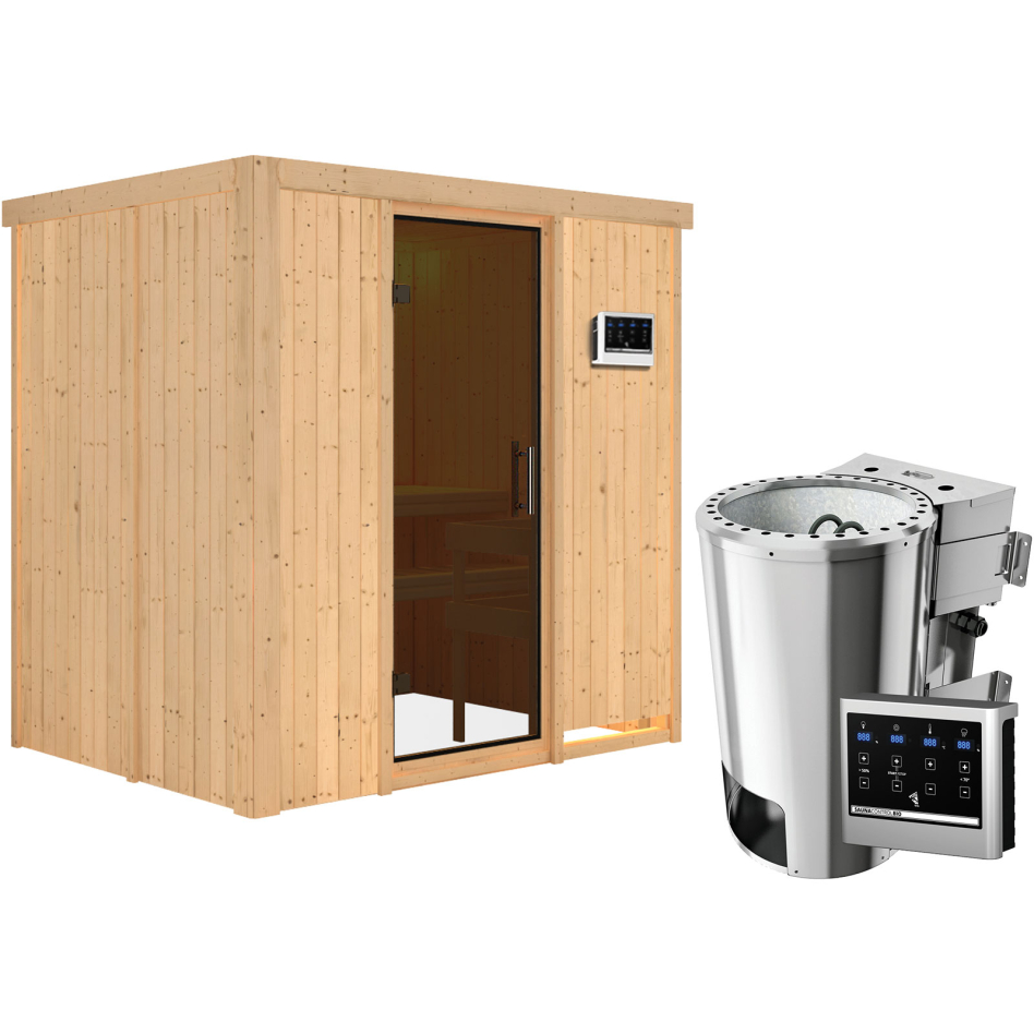 Karibu Sauna Fanja, Easy Bio 3,6 kW Ofen, graphit,Porte tout verre,sans corniche