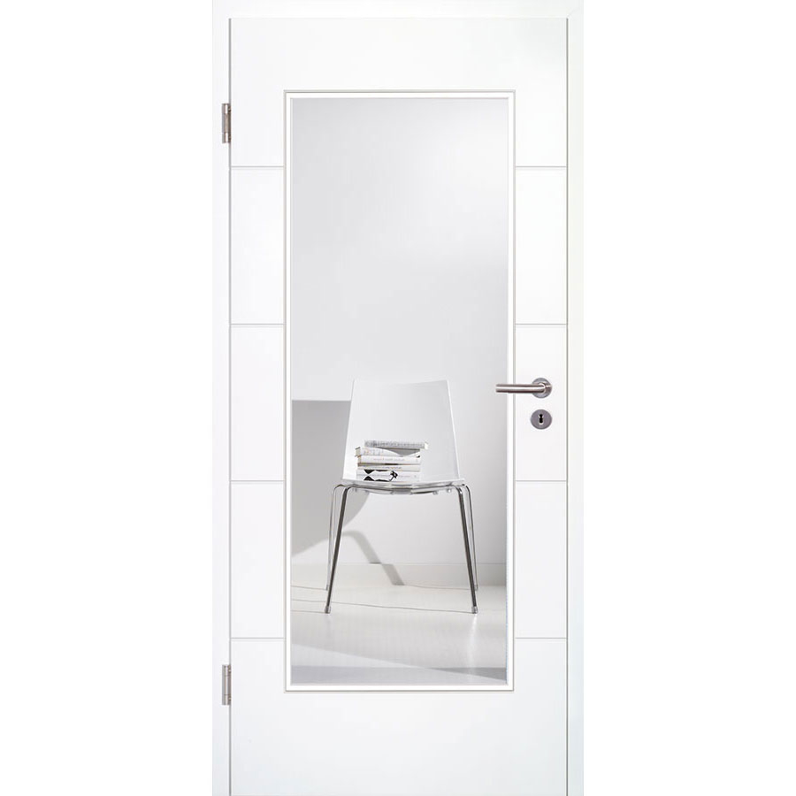 Kilsgaard Zimmertür mit Glas weiß Typ 17/14 F-W LA lackiert Zimmertür hell ähnlich RAL 9010, DIN Links, 985x2110 mm,Klarglas (ESG)