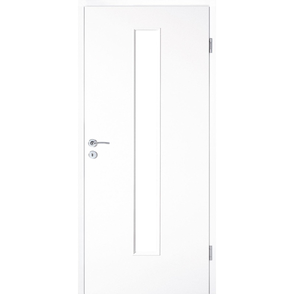 Kilsgaard Zimmertür mit Lichtausschnitt/Glas schmal mittig Weiß lackiert Lamikor Typ 43/LA05 Rundkante, DIN Rechts, 985x1985 mm,ohne Verglasung